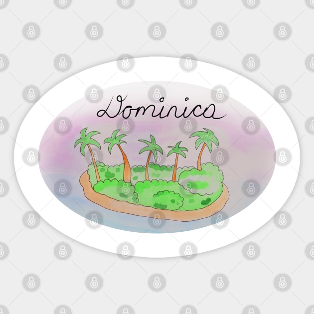 Dominica watercolor Island travel, beach, sea and palm trees. Holidays and vacation, summer and relaxation Sticker by grafinya